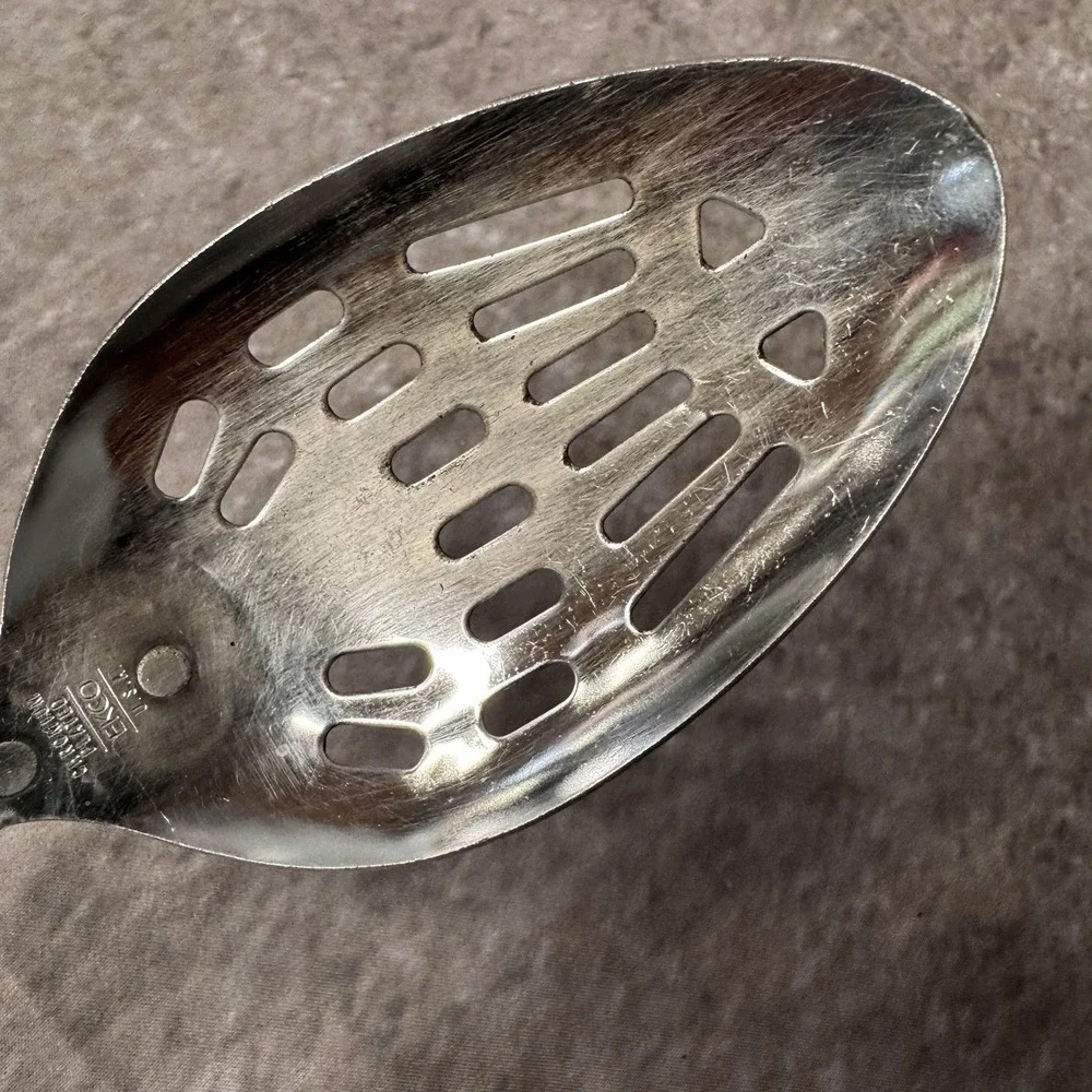 Ekco Slotted Serving Spoon Chromium Plated Green Handle 12